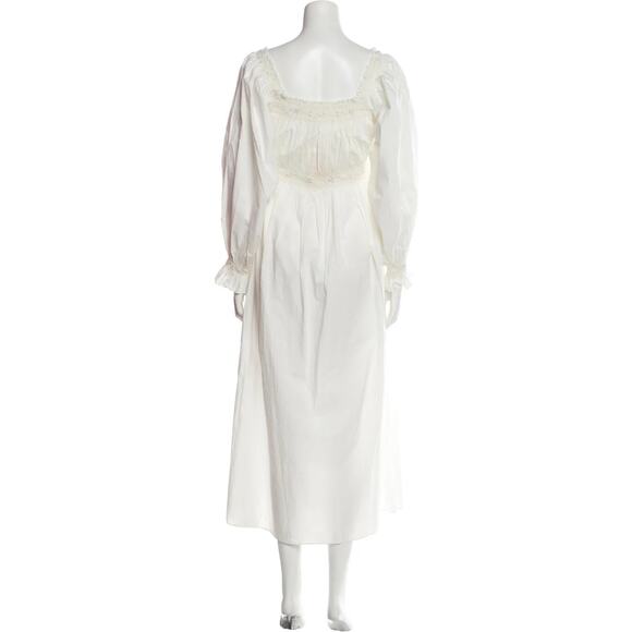 Doen Catrinette White Smocked Square Neck Puff Balloon Long Sleeve Midi Dress  S - Picture 12 of 12